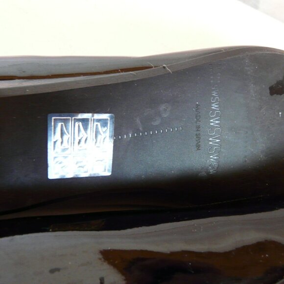 Stuart Weitzman Black Patent Leather Slip On Large Buckle Flats Sz 37 US 6.5 - Picture 10 of 14